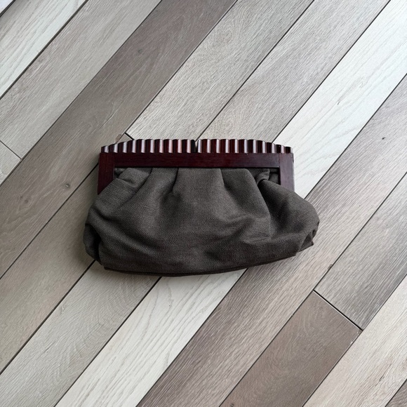 Old Navy Handbags - Old Navy Vintage Brown Clutch with Wooden Accents